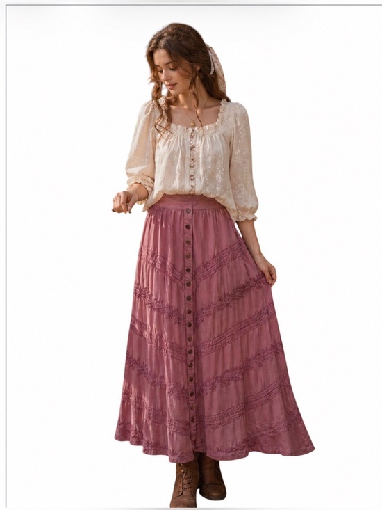 Soft Surroundings Cottagecore Prairie Dusty Rose Button Down Maxi Size Mp